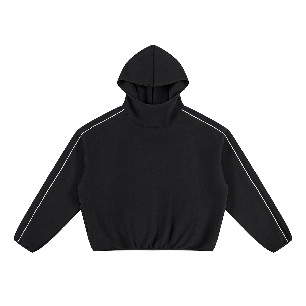 Unisex Boxy Piping Fleece Hoodie in black