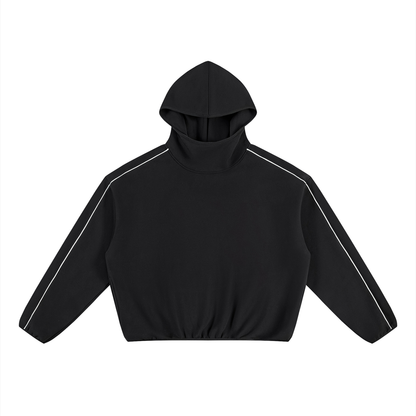 Unisex Boxy Piping Fleece Hoodie in black