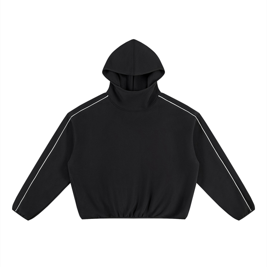 Unisex Boxy Piping Fleece Hoodie in black