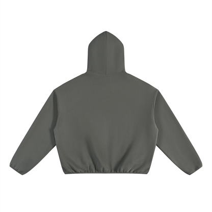 Unisex Boxy Piping Fleece Hoodie in dark gray, alternate angle