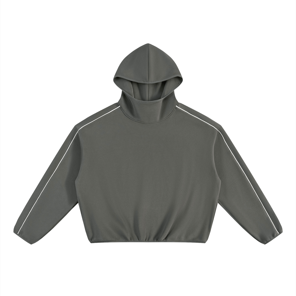 Unisex Boxy Piping Fleece Hoodie in dark gray