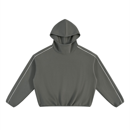 Unisex Boxy Piping Fleece Hoodie in dark gray