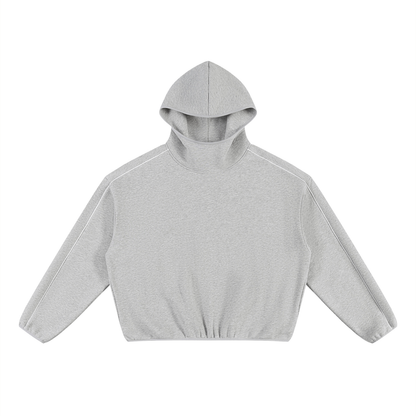 Unisex Boxy Piping Fleece Hoodie in flower gray