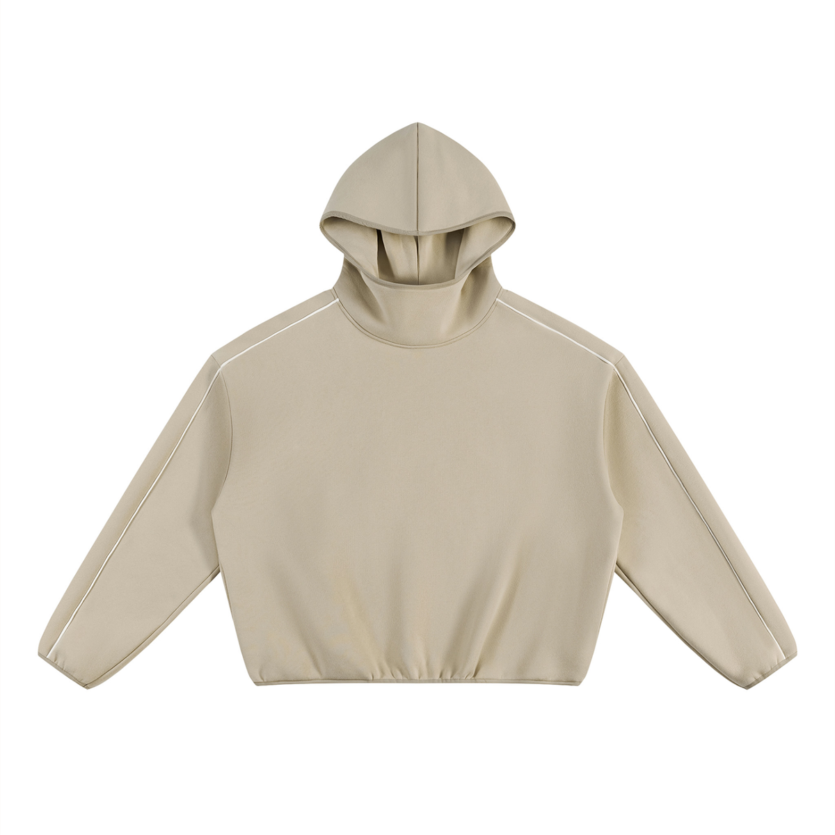 Unisex Boxy Piping Fleece Hoodie in khaki