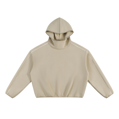 Unisex Boxy Piping Fleece Hoodie in khaki