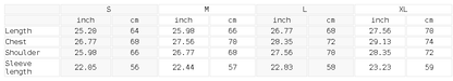 Size chart for the Unisex Boxy Piping Fleece Hoodie