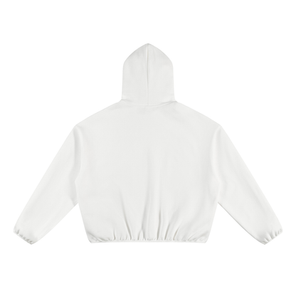 Unisex Boxy Piping Fleece Hoodie in white, alternate angle