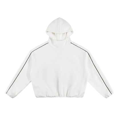 Unisex Boxy Piping Fleece Hoodie in white