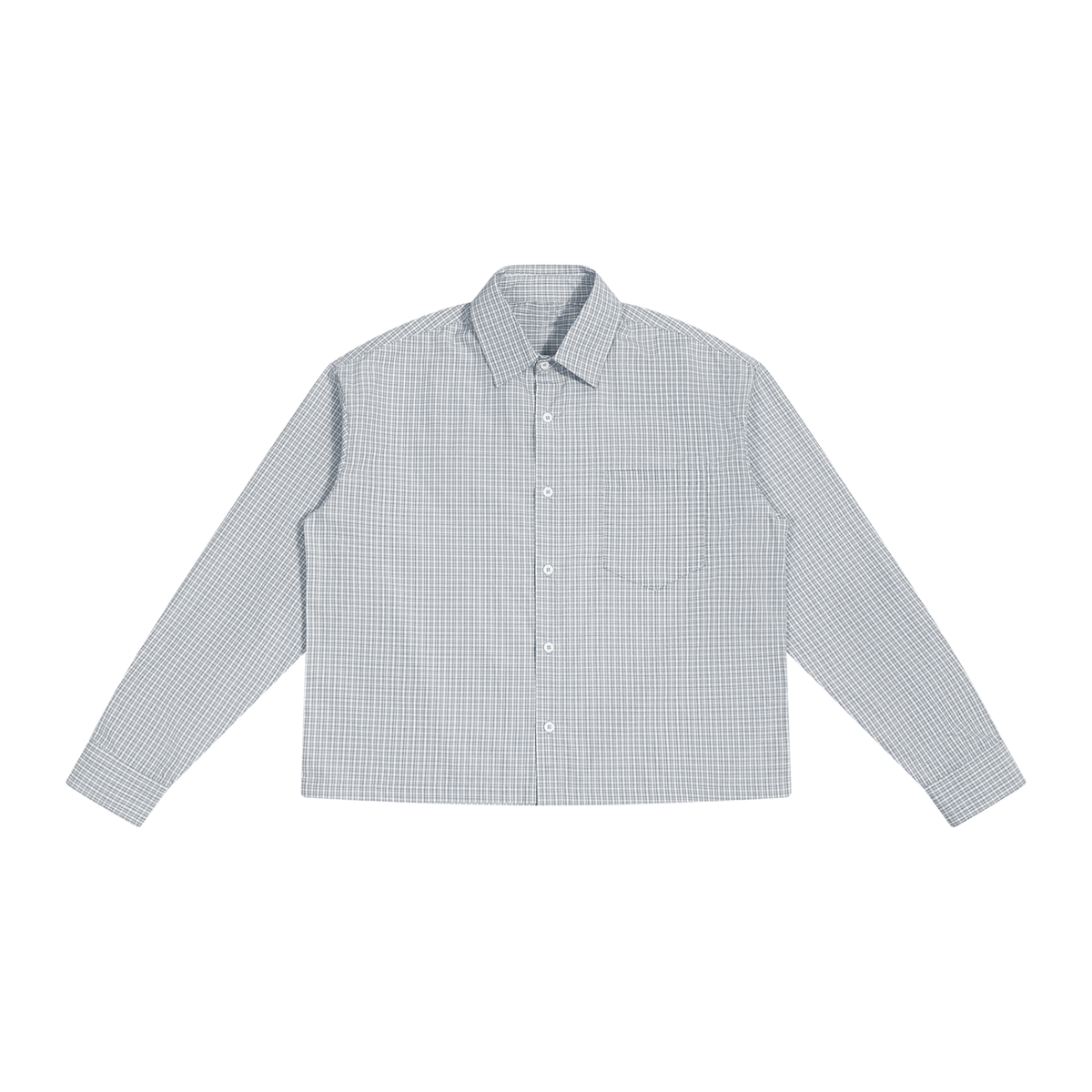 Unisex Boxy Plaid Long Sleeve Shirt in gray plaid
