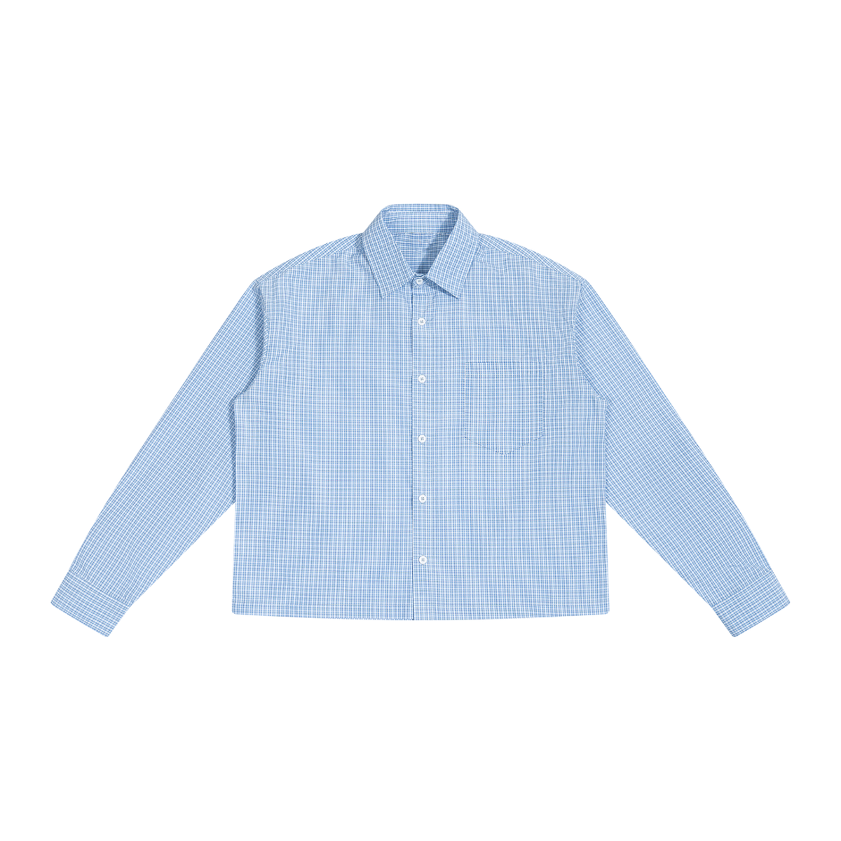 Unisex Boxy Plaid Long Sleeve Shirt in light blue plaid