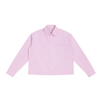 Unisex Boxy Plaid Long Sleeve Shirt in pink plaid