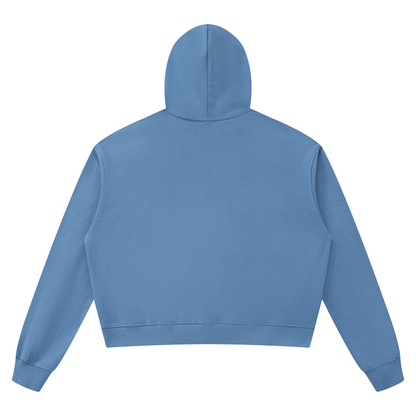 Unisex Boxy Raw Edge Hoodie in gray blue, alternate angle