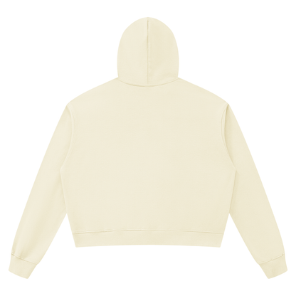Unisex Boxy Raw Edge Hoodie in light apricot, alternate angle
