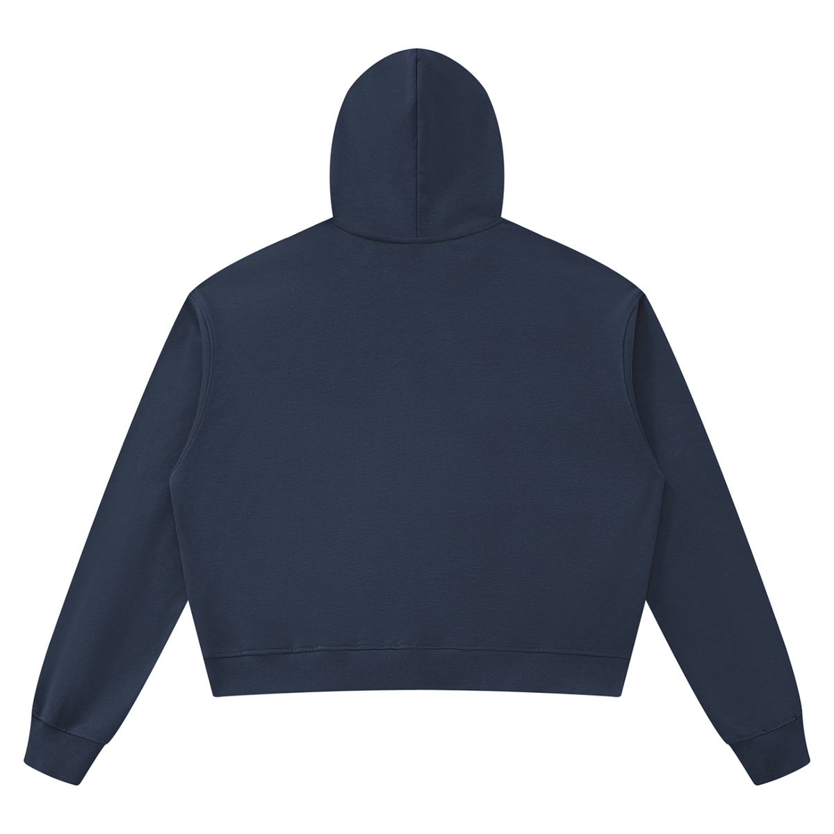 Unisex Boxy Raw Edge Hoodie in navy blue, alternate angle