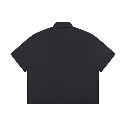 Unisex Boxy Short Sleeve Shirt in black, alternate angle