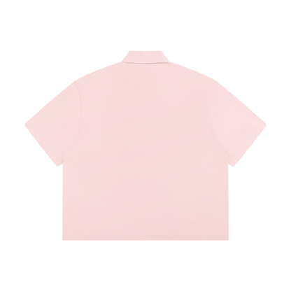 Unisex Boxy Short Sleeve Shirt in light pink, alternate angle