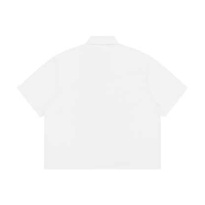Unisex Boxy Short Sleeve Shirt in white, alternate angle
