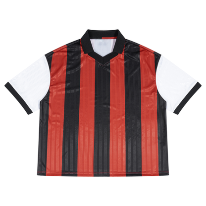 Unisex Boxy Striped Collared Soccer Jersey in black with red