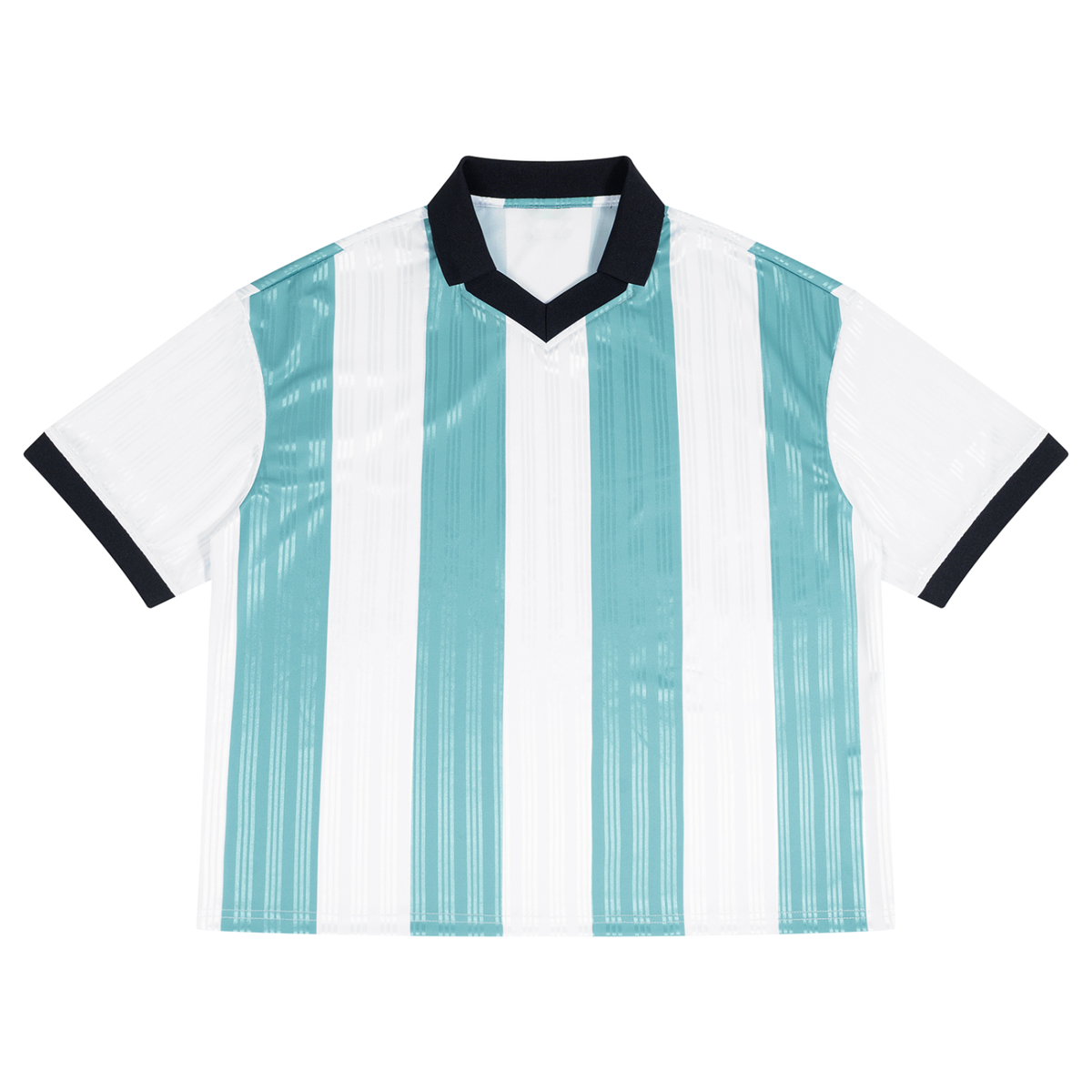 Unisex Boxy Striped Collared Soccer Jersey in white with sky blue