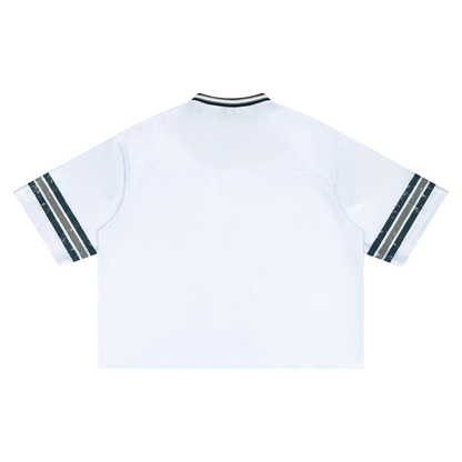 Unisex Boxy Striped Soccer Jersey in white, alternate angle