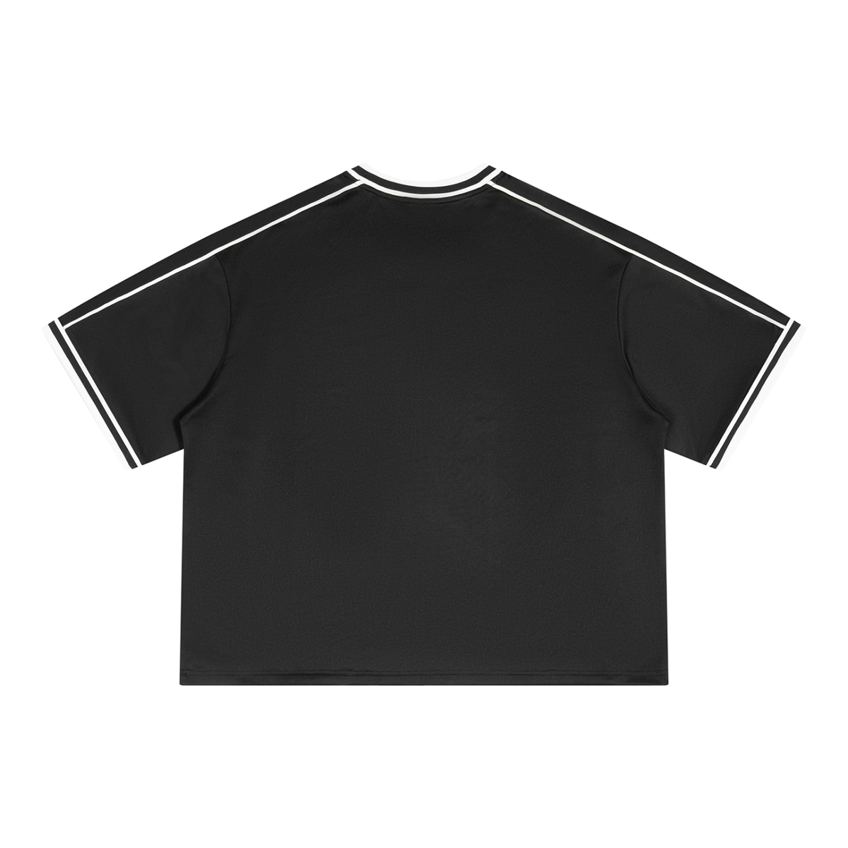 Unisex Boxy V-Neck Soccer Jersey in black with red, alternate angle