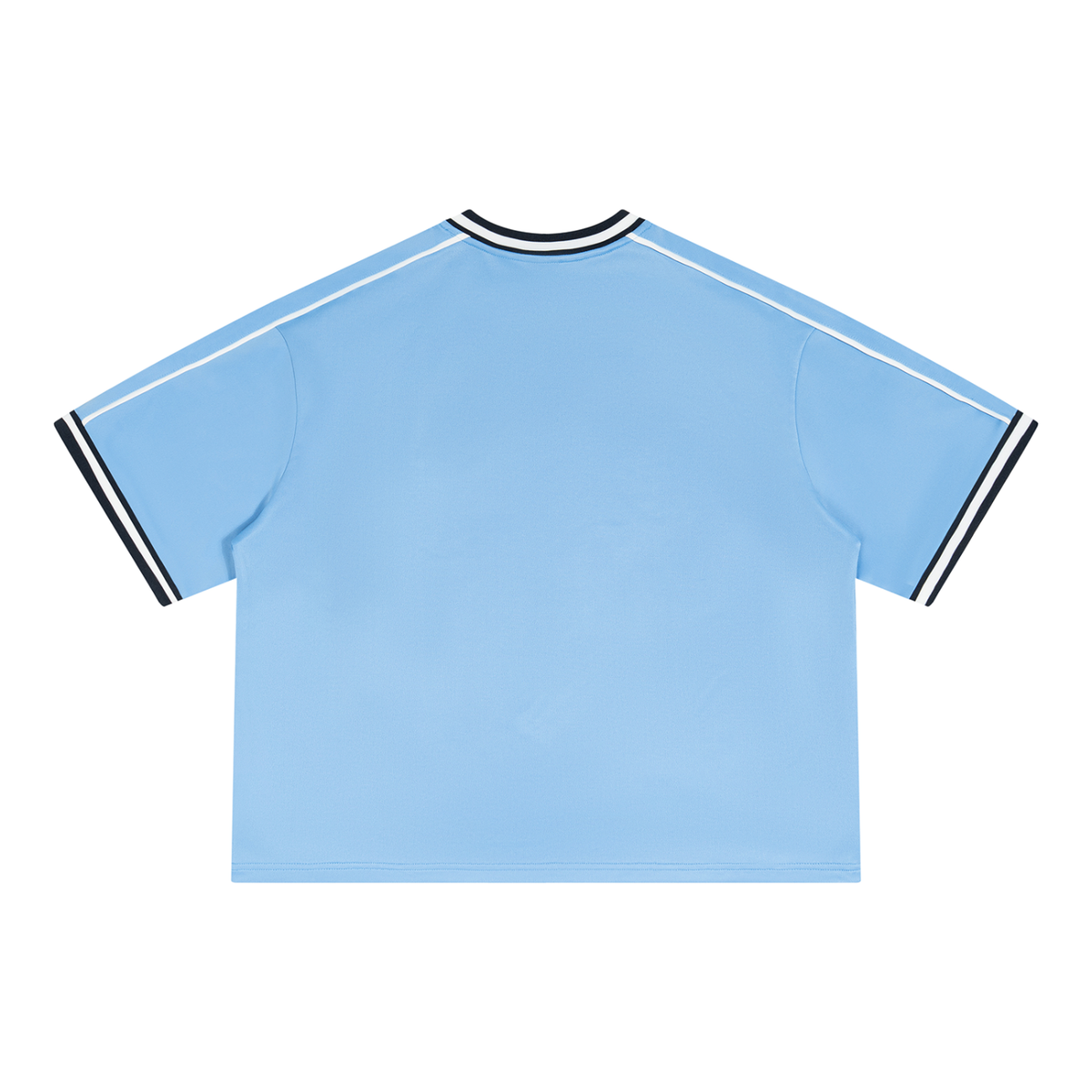 Unisex Boxy V-Neck Soccer Jersey in sky blue with white, alternate angle