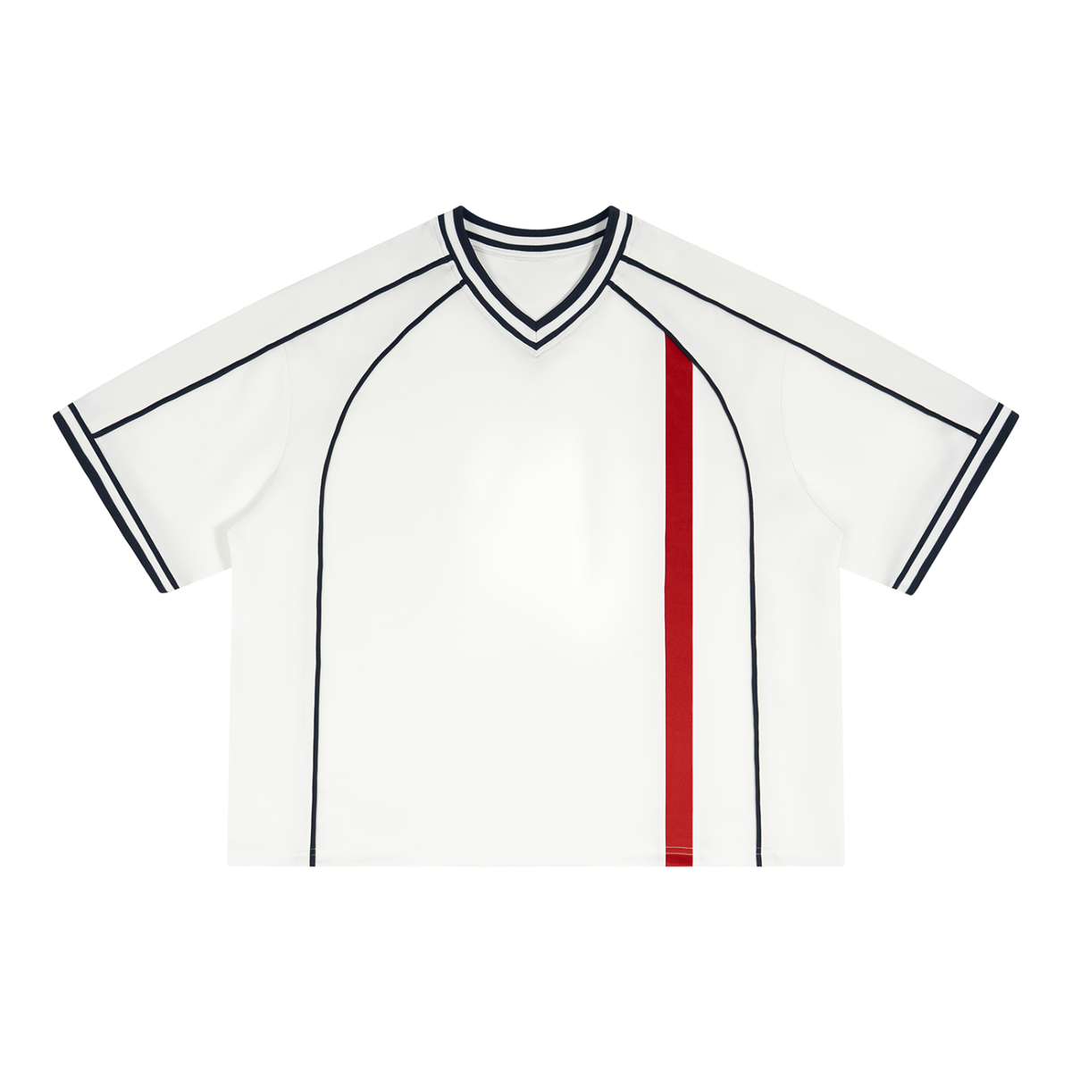 Unisex Boxy V-Neck Soccer Jersey in white with red