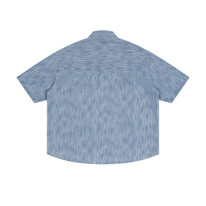Unisex Boxy Vintage Wash Denim Shirt in jeans blue, alternate angle