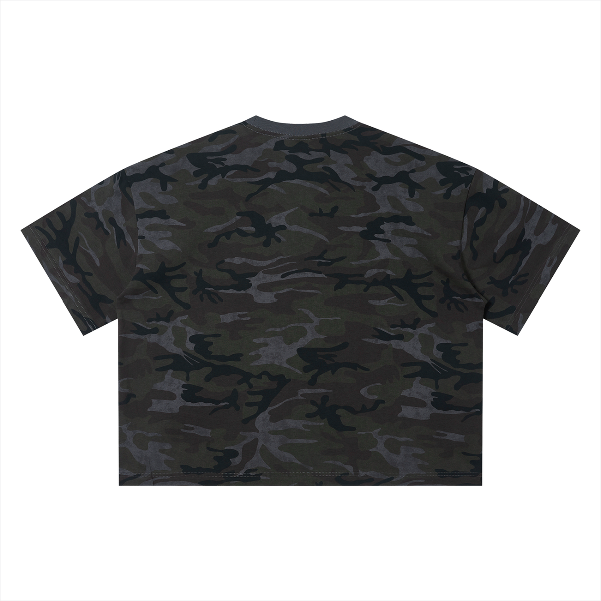 Unisex Camo Boxy T-Shirt in gray camo, alternate angle