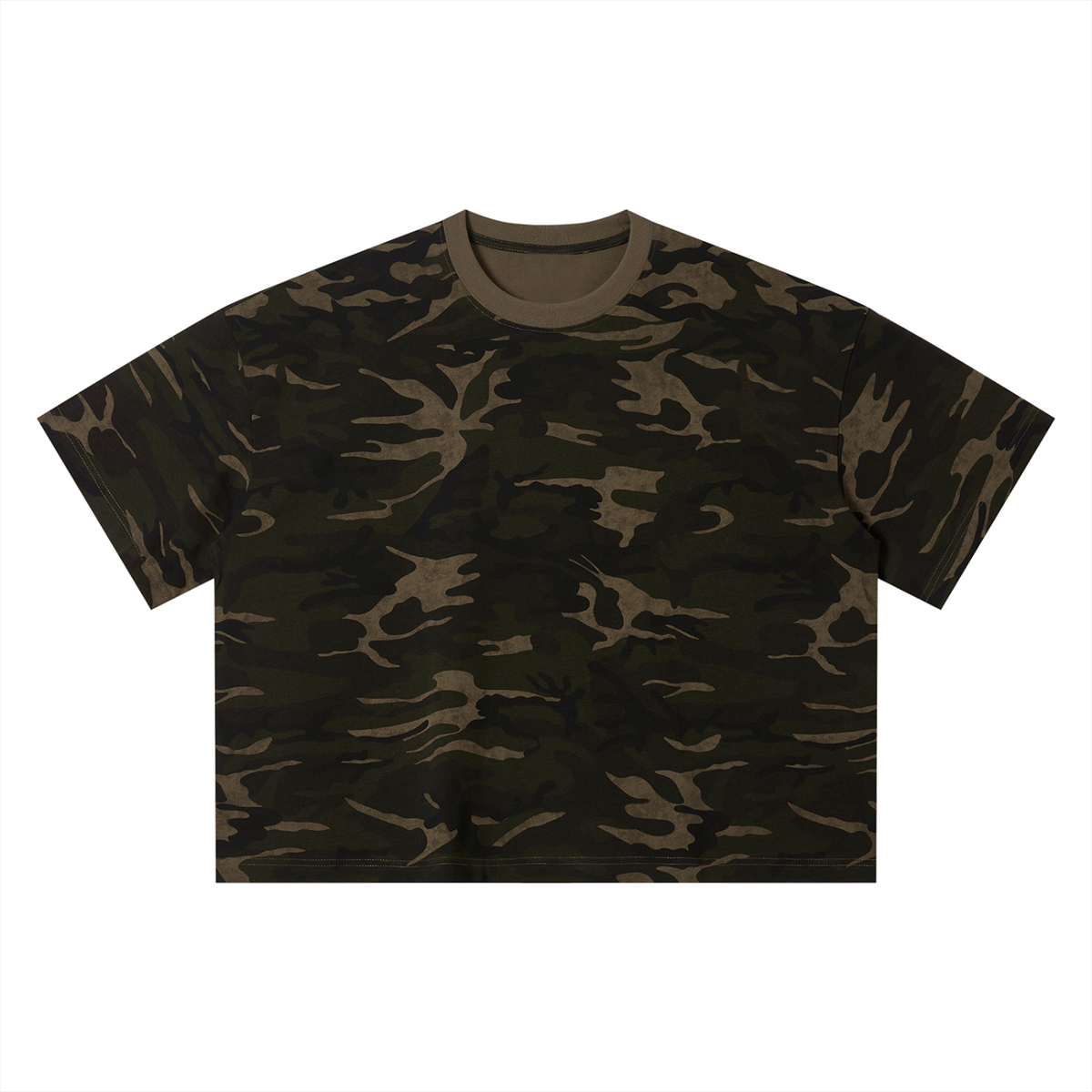 Unisex Camo Boxy T-Shirt in khaki camo