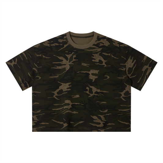 Unisex Camo Boxy T-Shirt in khaki camo
