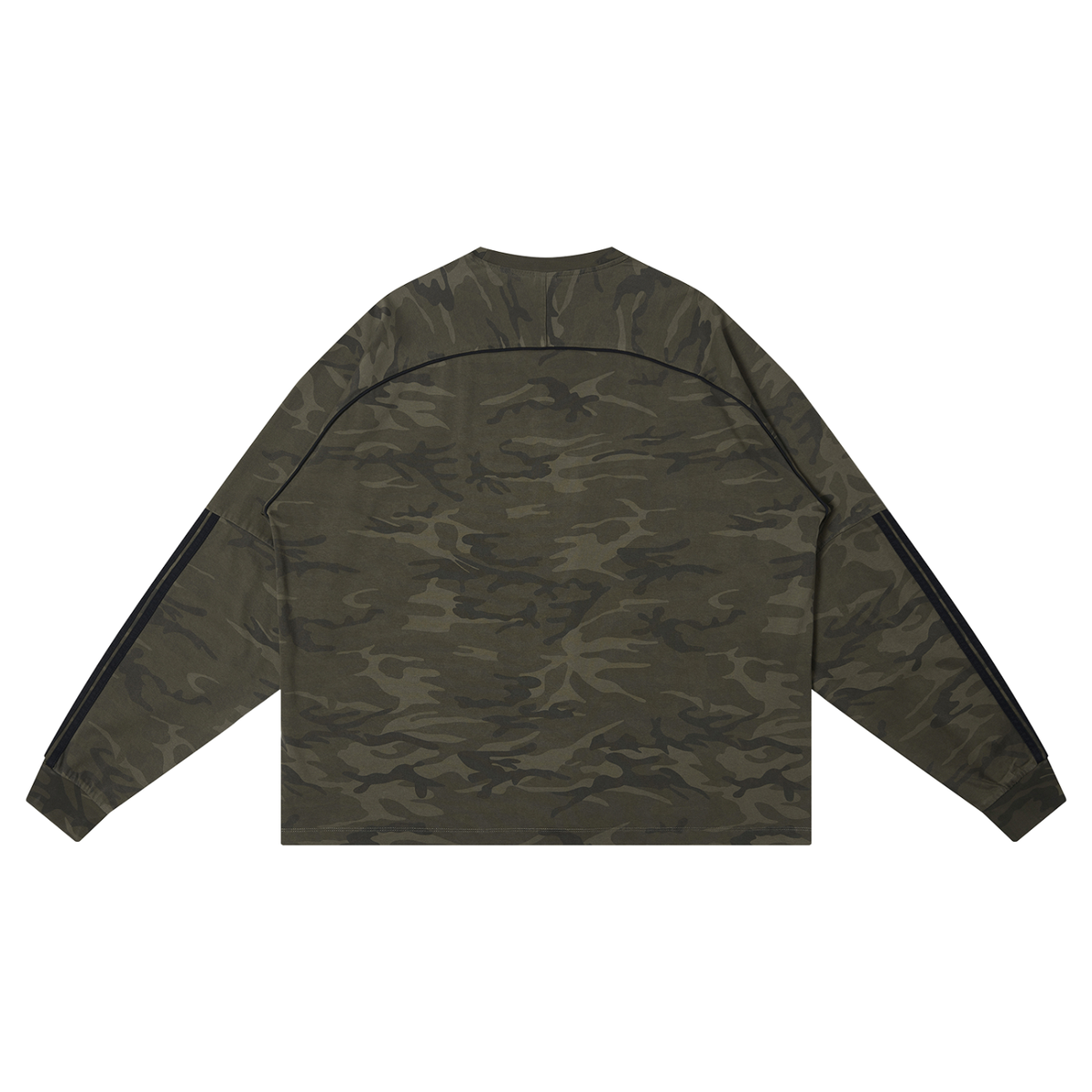Unisex Camo Loose Long Sleeve T-Shirt in army green camo, alternate angle