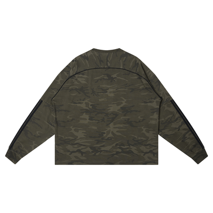 Unisex Camo Loose Long Sleeve T-Shirt in army green camo, alternate angle