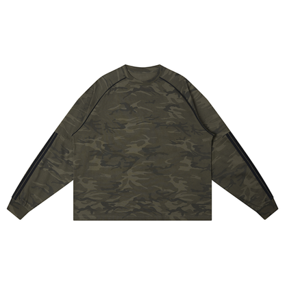 Unisex Camo Loose Long Sleeve T-Shirt in army green camo