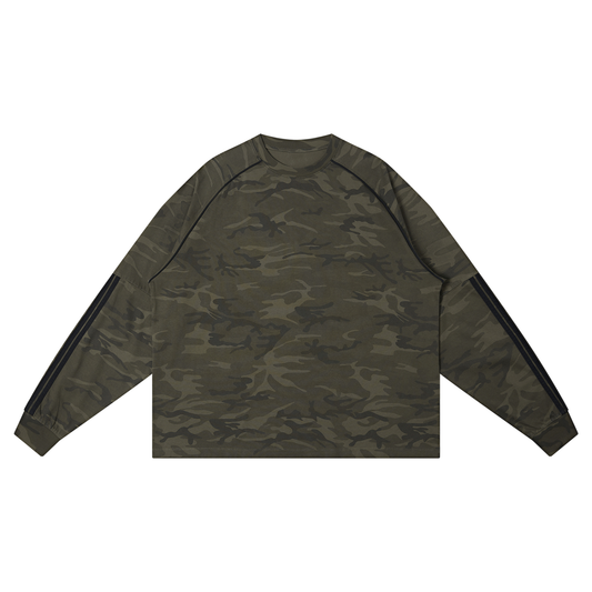 Unisex Camo Loose Long Sleeve T-Shirt in army green camo