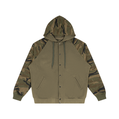 Unisex Camo-Splice Raglan Hoodie in khaki with green camo