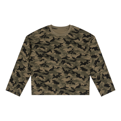 Unisex Camo Waffle Raw Edge T-Shirt in army green camo