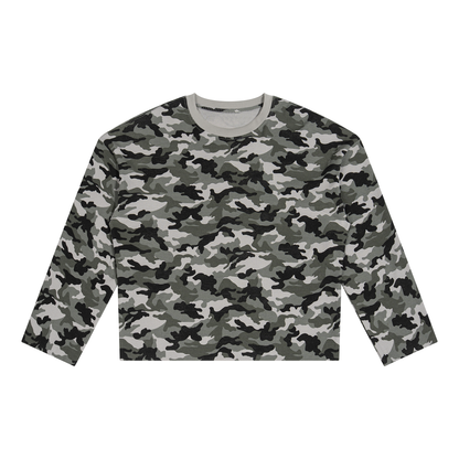 Unisex Camo Waffle Raw Edge T-Shirt in gray camo