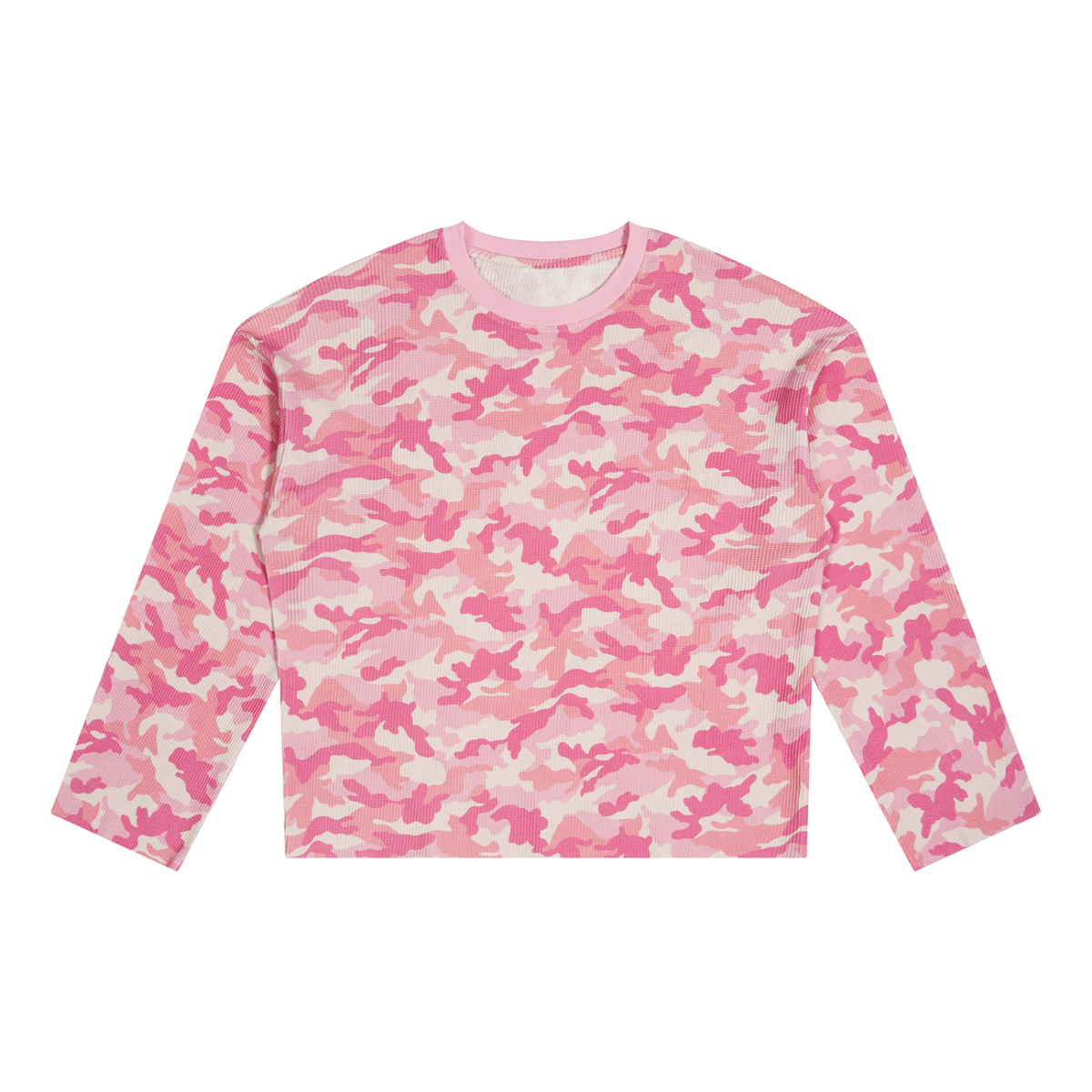 Unisex Camo Waffle Raw Edge T-Shirt in pink camo