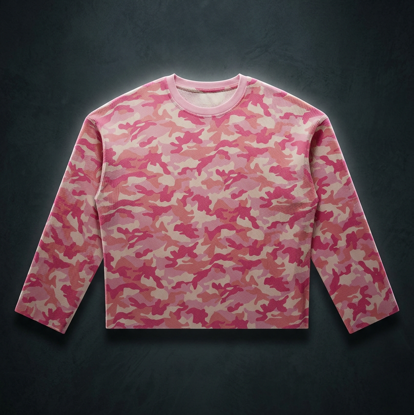 Unisex Camo Waffle Raw Edge T-Shirt, view 1