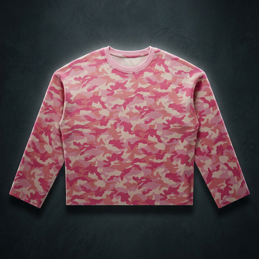 Unisex Camo Waffle Raw Edge T-Shirt, view 1