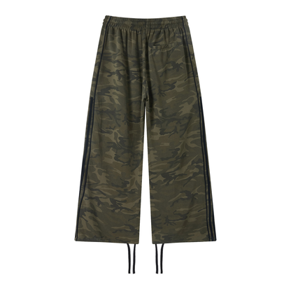 Unisex Camo Wide Leg Sweatpants in army green camo, alternate angle