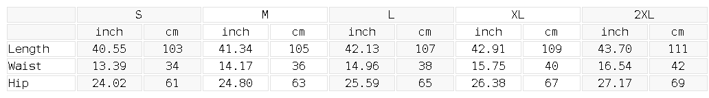 Size chart for the Unisex Camo Wide Leg Sweatpants
