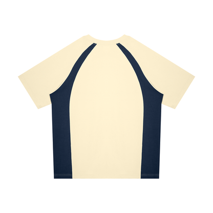 Unisex Classic Raglan Color Block T-Shirt in apricot with navy blue, alternate angle
