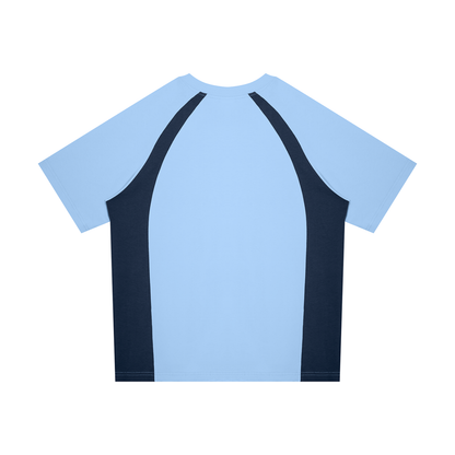 Unisex Classic Raglan Color Block T-Shirt in light blue with navy blue, alternate angle