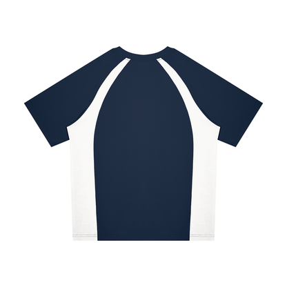 Unisex Classic Raglan Color Block T-Shirt in navy blue with white, alternate angle