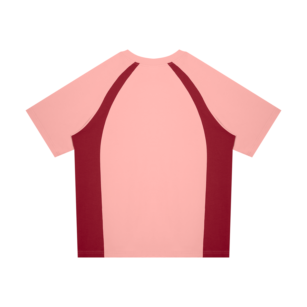Unisex Classic Raglan Color Block T-Shirt in pink with wine red, alternate angle