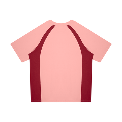 Unisex Classic Raglan Color Block T-Shirt in pink with wine red, alternate angle