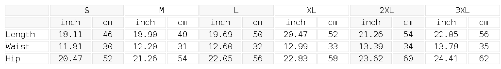 Size chart for the Unisex Classic Stripe Trim Basketball Shorts