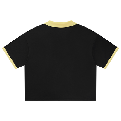 Unisex Collared Piping Boxy Soccer Jersey in black, alternate angle